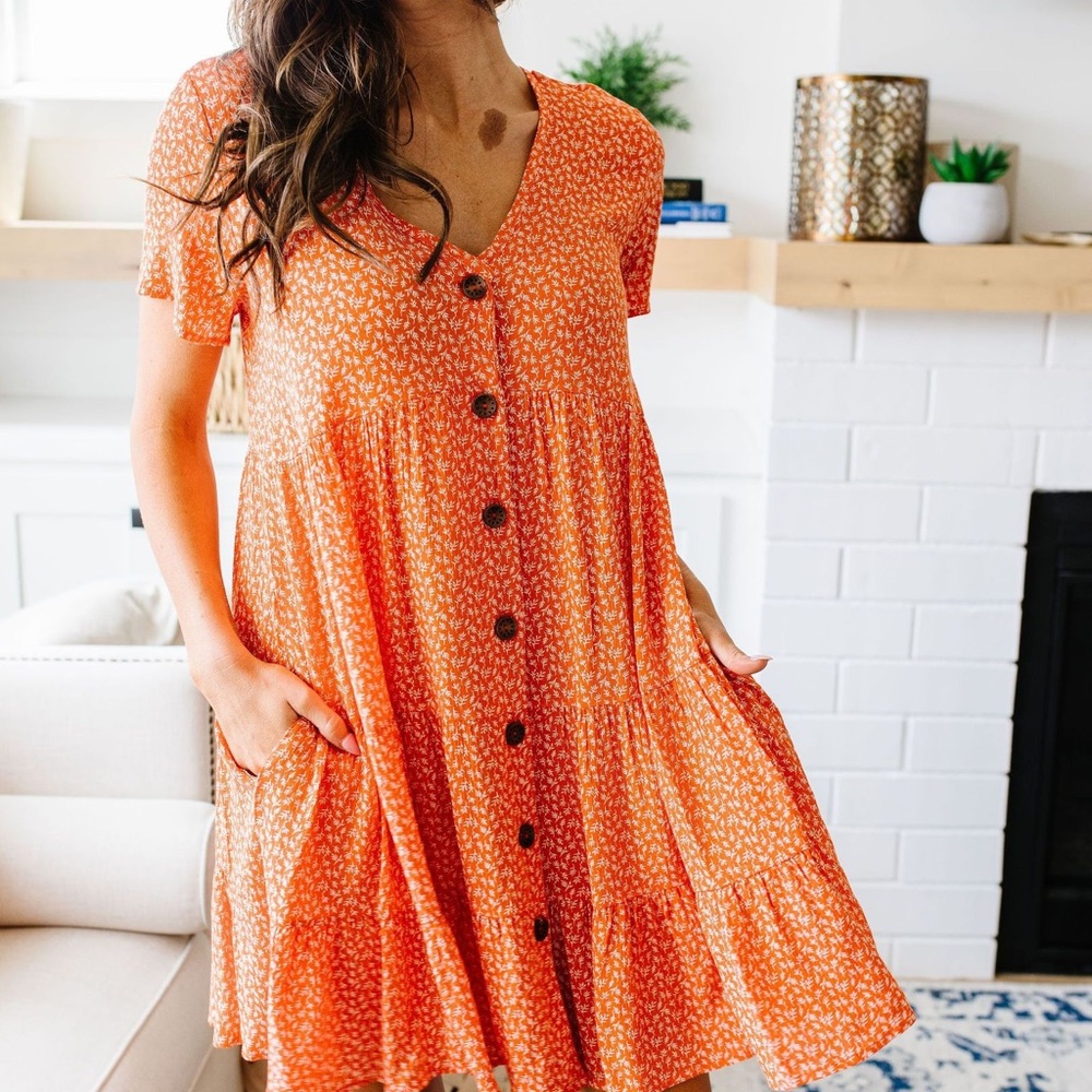 NWT Summertime Button-Down Dress In Coral - Picture 5 of 6